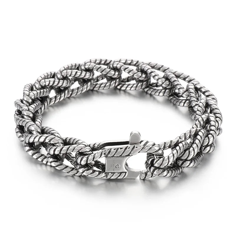 KALEN 220mm Men Punk Stainless Steel Rope Shape Links Bracelet