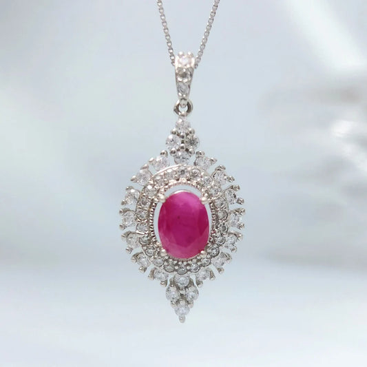Gioiellieri 925 Silver Ruby Pendant with Natural Red Gemstone for Women July Birthstone Fine Jewelry Wedding Engagement Fashion Jewelry Gift
