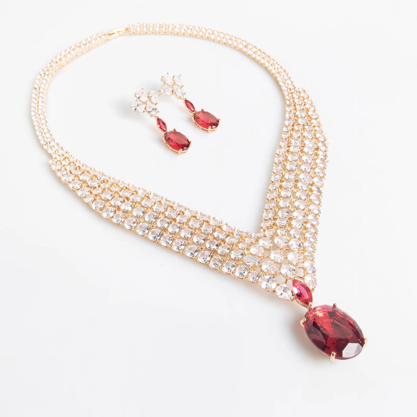 Luxury Full Micro Pavé Zirconia Flower Choker Bridal Jewellery Set — Gold & Rhodium Plated