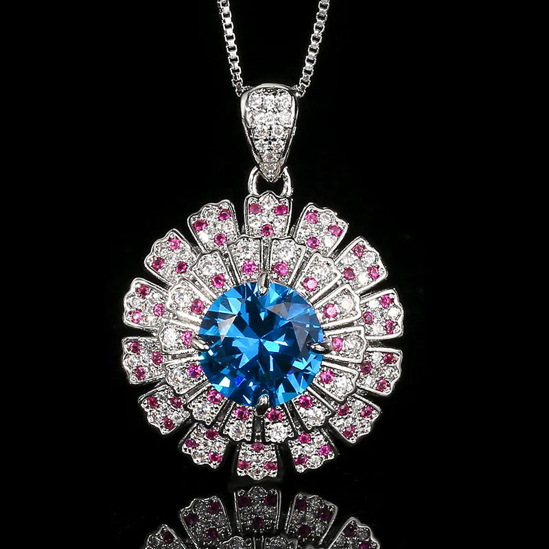 REDheart Fashion Women's 18K Gold Plated Zircon Flower Design Jewelry Set with Necklace and Open Ring