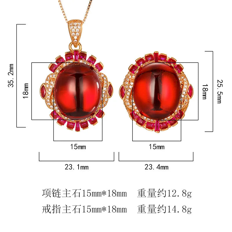 REDheart Fashion Inlaid Zircon Flower Shape 18K Gold Plated Simulation Blue Pointed Crystal Advanced Luxury Necklace Set