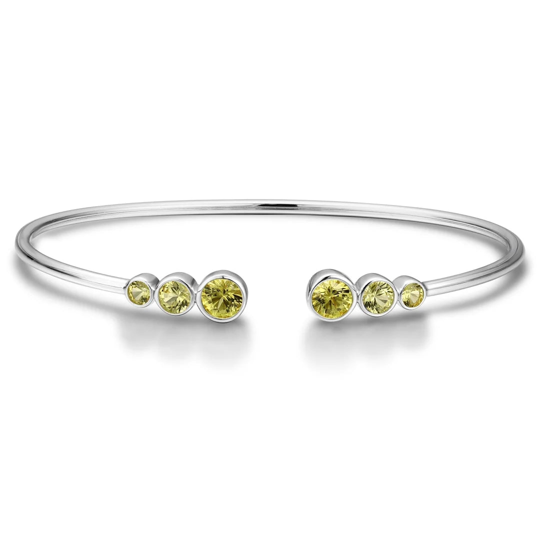 Gemfiori 925 Sterling Silver Bracelets for Women Lab Grown Colorful Sapphire Simple Design Silver Bangles Daily Wear Accessories Gifts