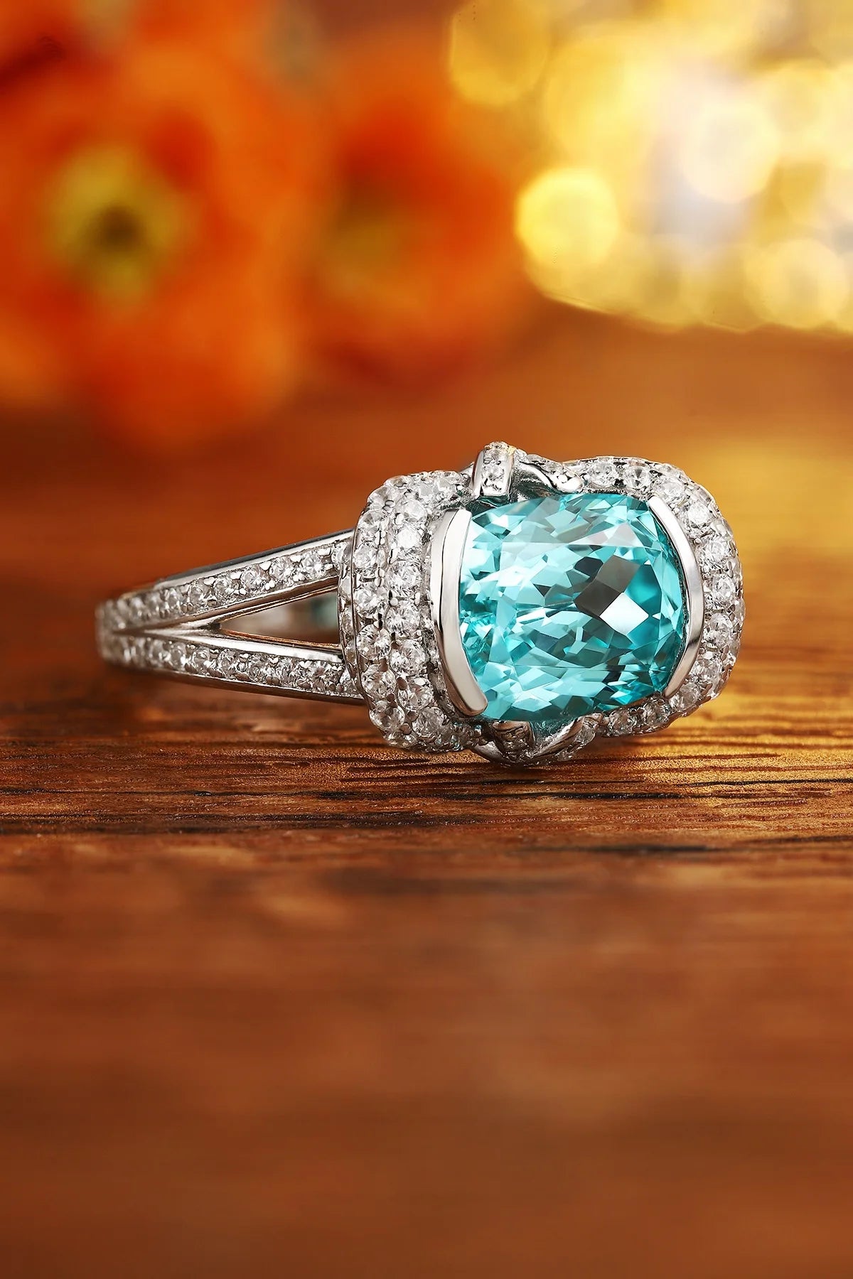 Gemfiori Jewelry Trendy High Quality S925 Silver Cultivated Paraiba Ring Unisex Engagement Ring for Wedding Party or Gift