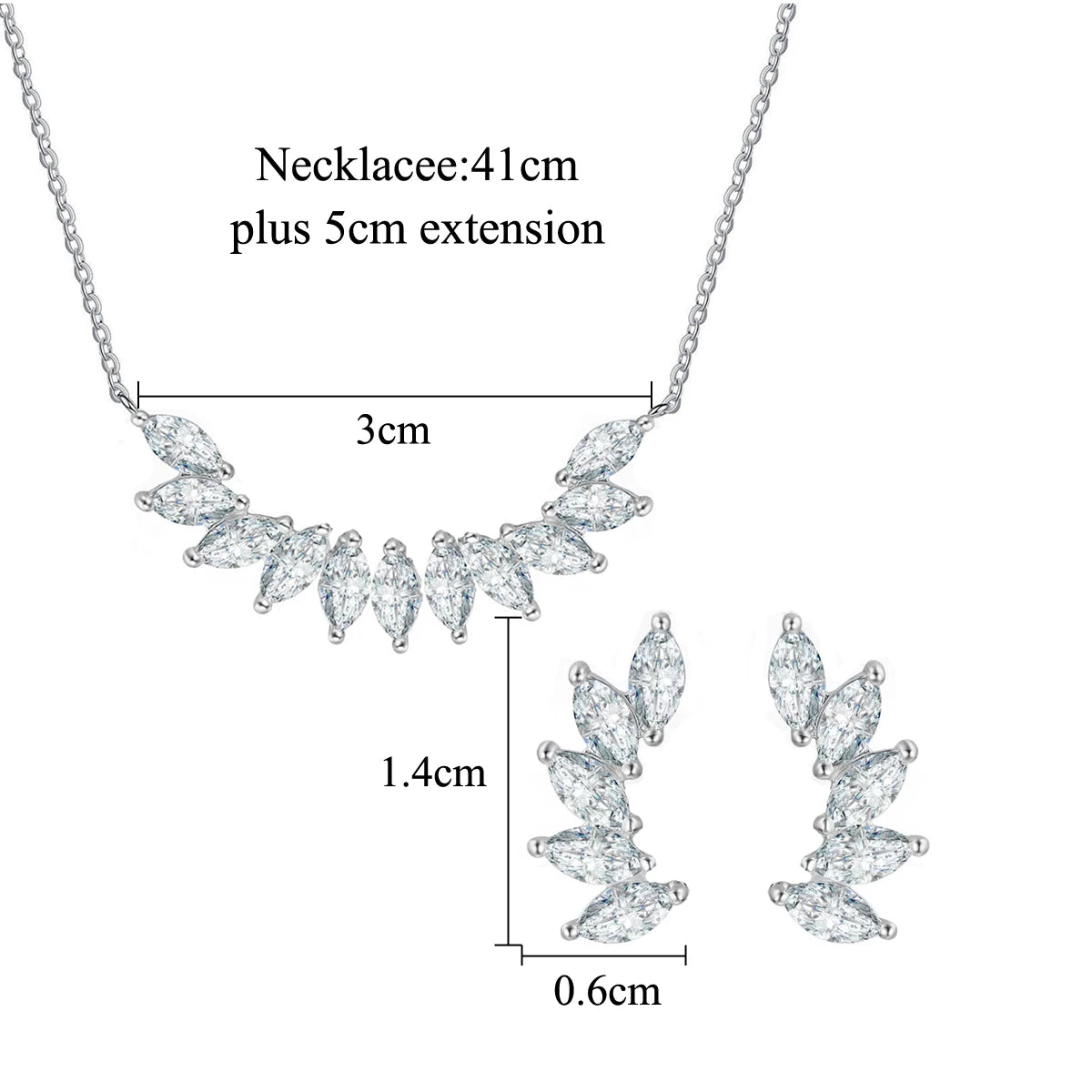 Italian Silver 925 Jewelry Sets Gorgeous Marquise Cut Cubic Zirconia Wing Earrings and Necklace Set for Ladies Women Engagement