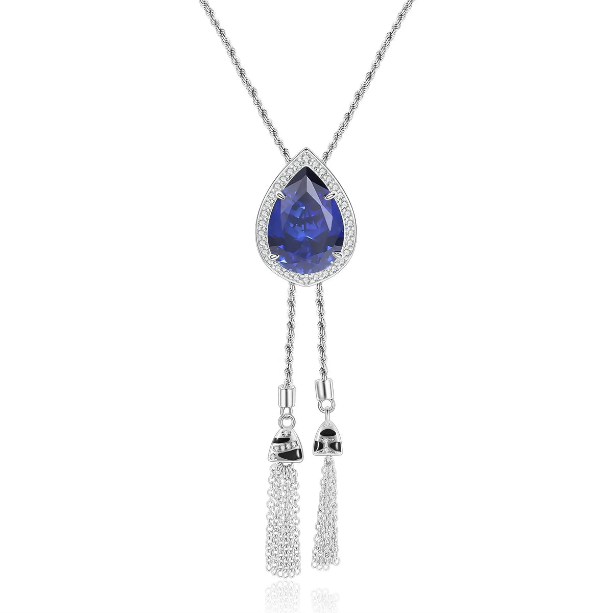 Gemfiori C9646 Abiding Handcrafted 925 Silver Pear Shape 13x18MM Citrine Amethyst Lab Ruby Blue Sapphire White Cz Halo Pendant Necklaces