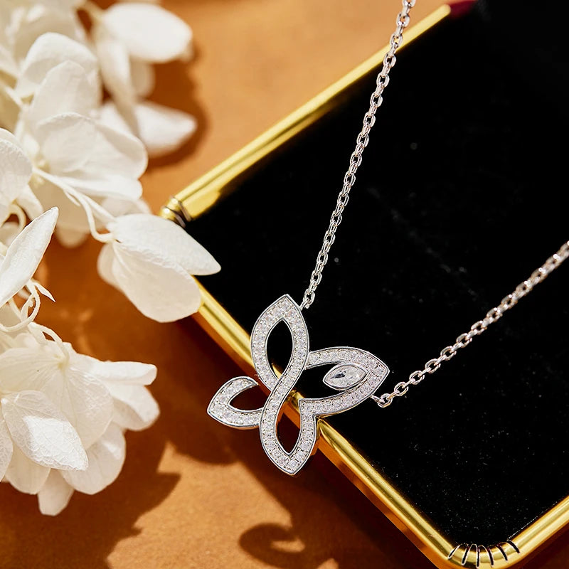 Brass Three Piece Set Women's Necklace Earrings Small butterfly Hollow Design Zircon Inlay Cute and Suitable for Daily Use