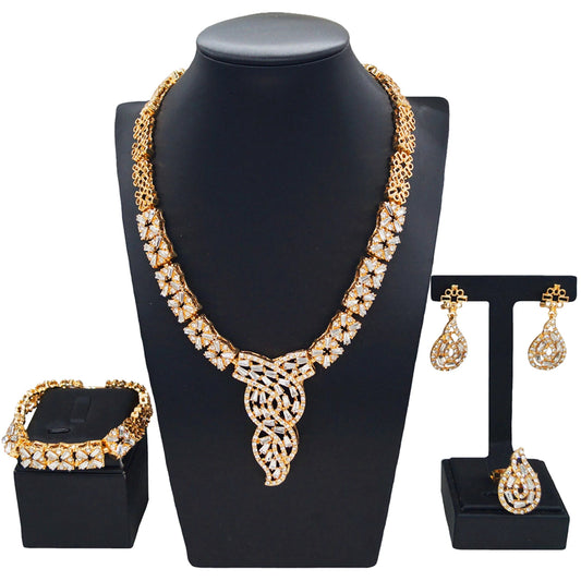 Zhuerrui Factory Wedding Gold Jewelry Set Beautiful Silver Diamond Bead Jewelry Sets Simple Women's Festival Gift HZ23002110