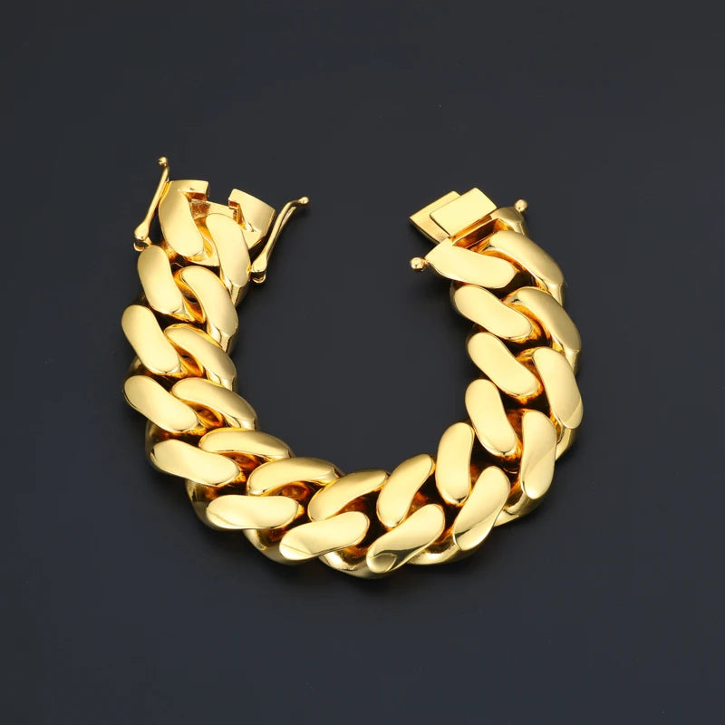 BiG-BOSS 18K Gold Plated Cuban Link Bracelet Solid Copper Iced Out Men Hip Hop Jewelry With Gift Box Certificate