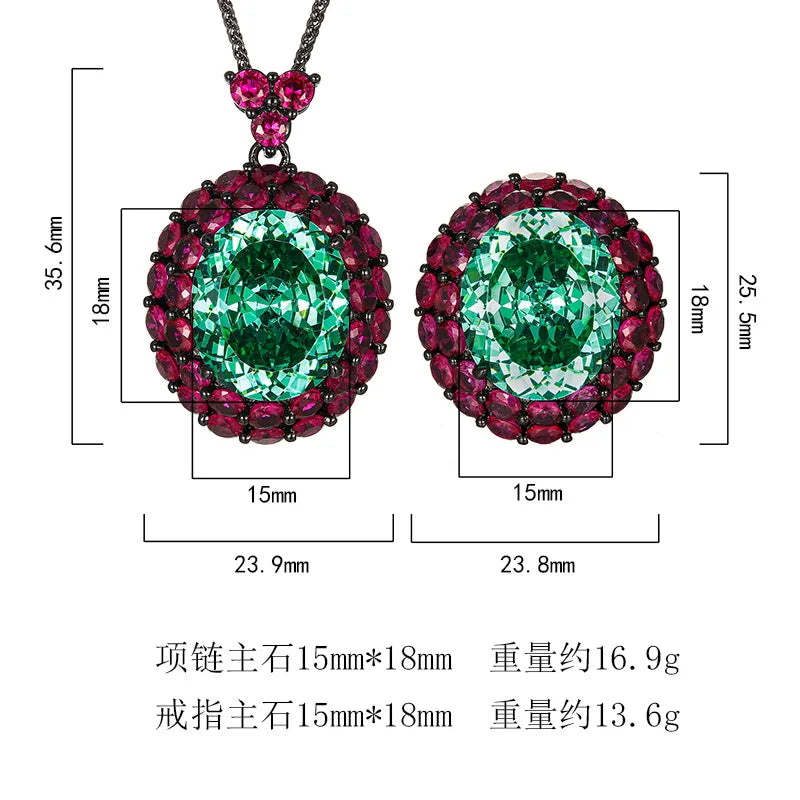 REDheart Copper Alloy Inlaid Zircon Open Ring Bird's Nest Cut Black Gray Premium Gold Plated Wedding Party Pendant Necklace Set