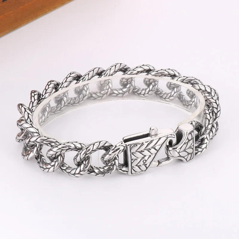 REBEL 225mm Men Punk Stainless Steel Serpentine Cuban Links Bracelet