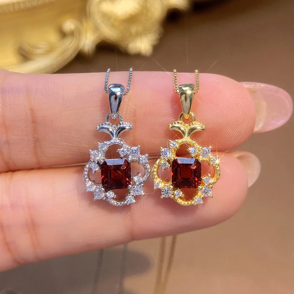 Gioiellieri Natural Garnet Pendant Necklace S925 Sterling Silver Fashion Gemstone Jewelry for Women Birthday Anniversary Gift