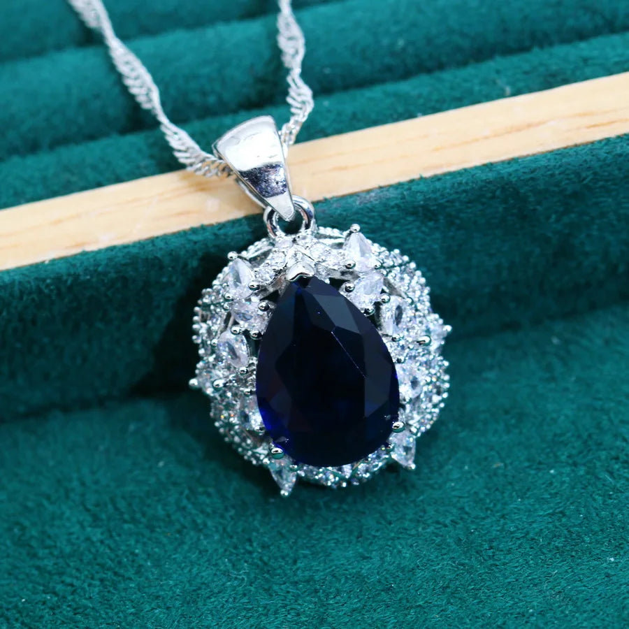 XOTICA Luxury 925 Silver Women's Jewelry Sets Blue Zircon Classic Wedding Earrings Rings Bracelets Pendant Necklace for Parties Gifts