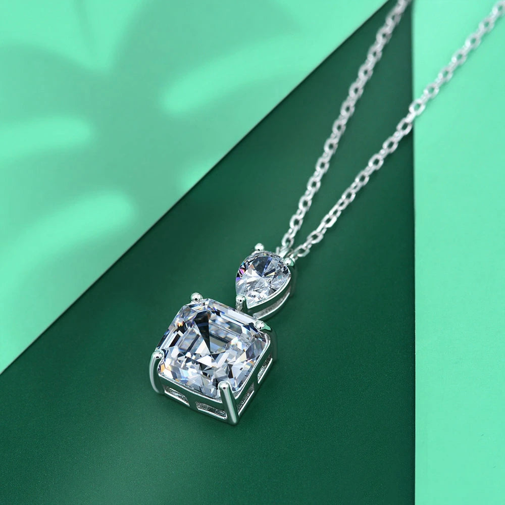 MUSHAN Jewelry Factory New 925 Silver 8 Carat Necklace With 10*10 High Carbon Diamond Pendant Is Best Selling Accessory