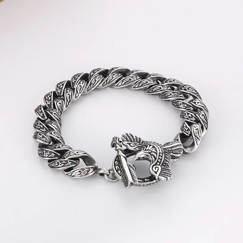 VIKING Eagle & Arrow Cuban Link Bracelet – Silver Stainless Steel