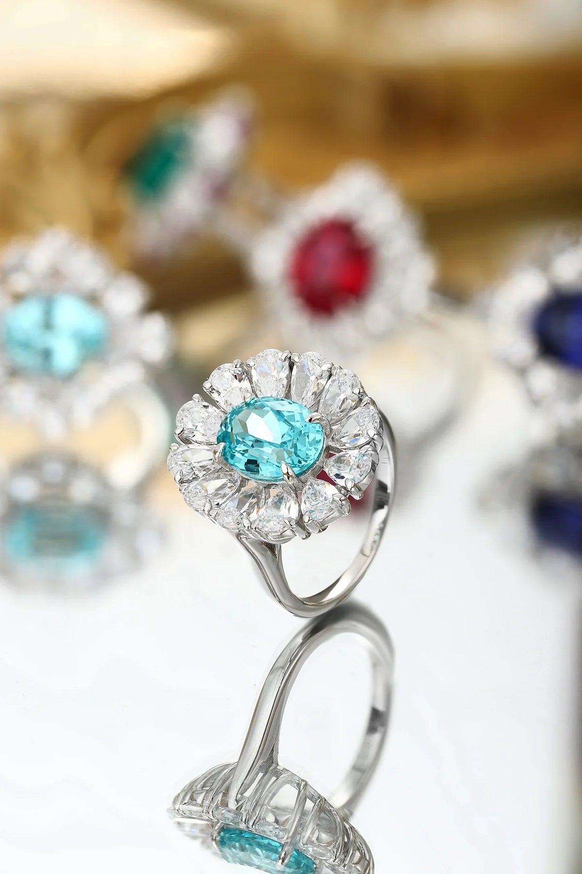 Gemfiori Anster Lab Made Diamonds and Ring S925 Sterling Silver Oval Cut Lab Created Paraiba Women Ring