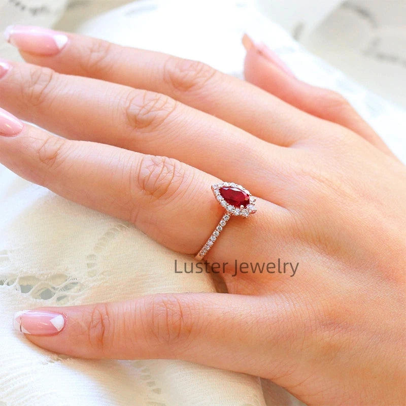 Gemfiori Luster Jewellery 10/14/18k Wedding Red Ruby Moissanite Ring Gold Sterling Silver 925 Rings for Women