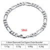 RINNTIN SB Finding Jewelry Men Cuban Link Chain Bracelet Custom Pulsera Men Hip Hop 925 Sterling Silver Chain Bracelet