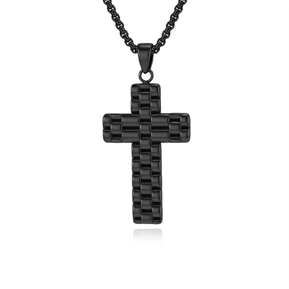 Vintage Sweater Pattern Cross Religious Anti Tarnish WaterProof Stainless Steel Fashion Jewelry Pendant Necklaces Men Wholesale
