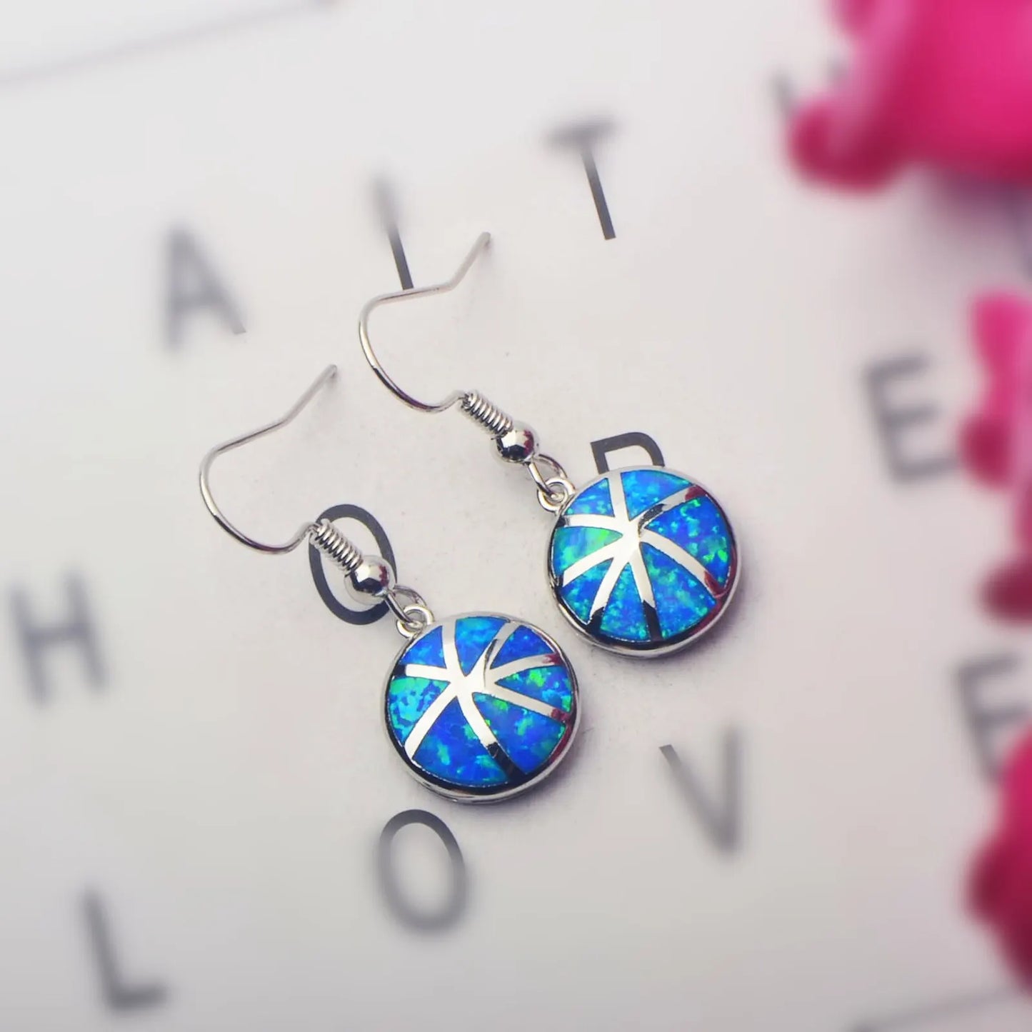 Dainty Trendy Brass Ball-Shaped Basketball Opal Pendant Drop Earrings-Silver Plated Cute Minimalist for Women | Bulk Gift Ideas