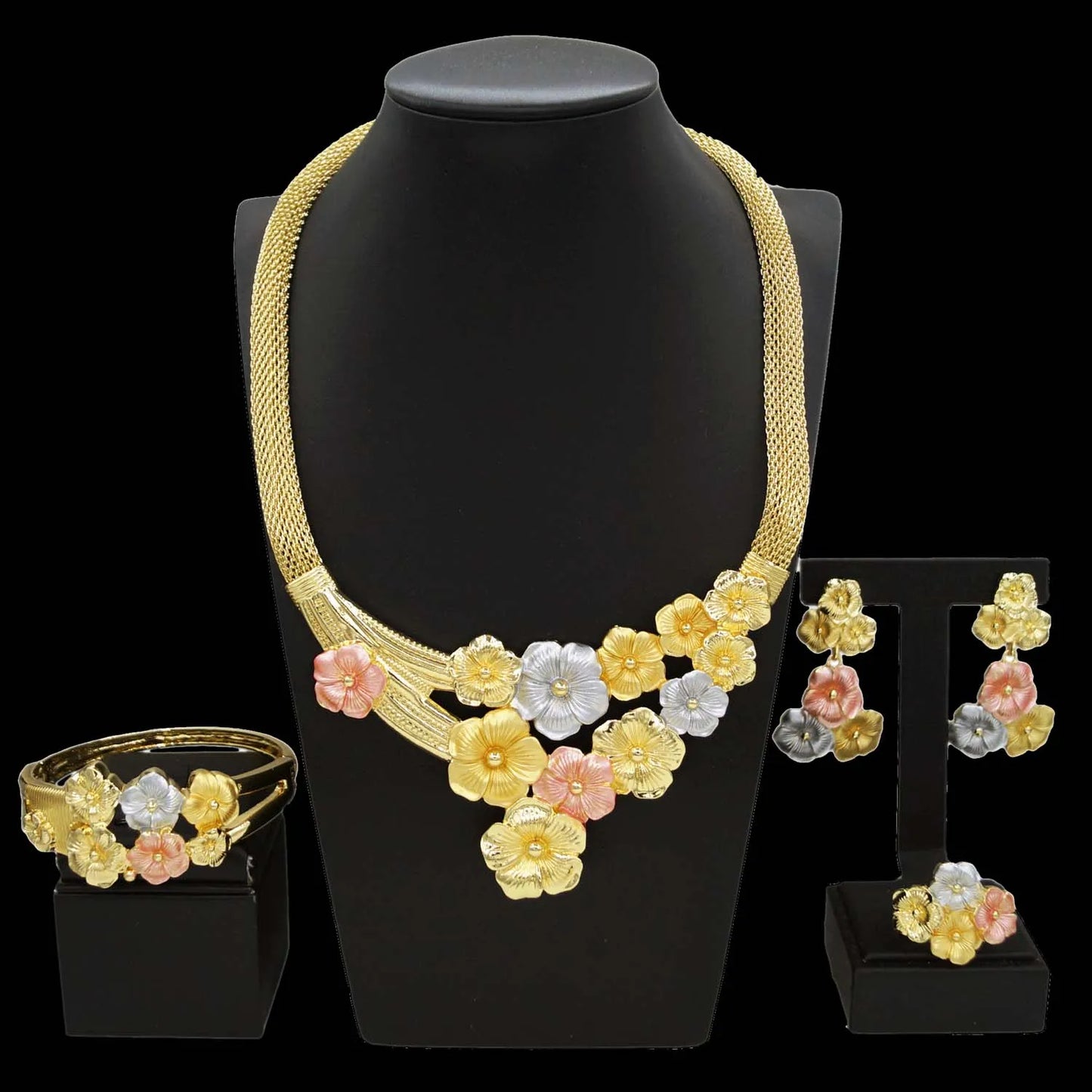 Zhuerrui Wholesale Luxury Gold Jewelry Sets Favors Multi Color Flowers Jewelry Set Customized Bridal Costume Accessories H00737