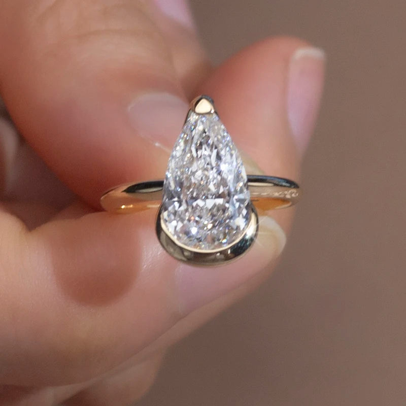 Gemfiori MSR-1507 Custom Ring Jewelry 3ct D VVS2 Engagement Ring 14k Yellow Gold Pear Cut Lab Grown Diamond Ring