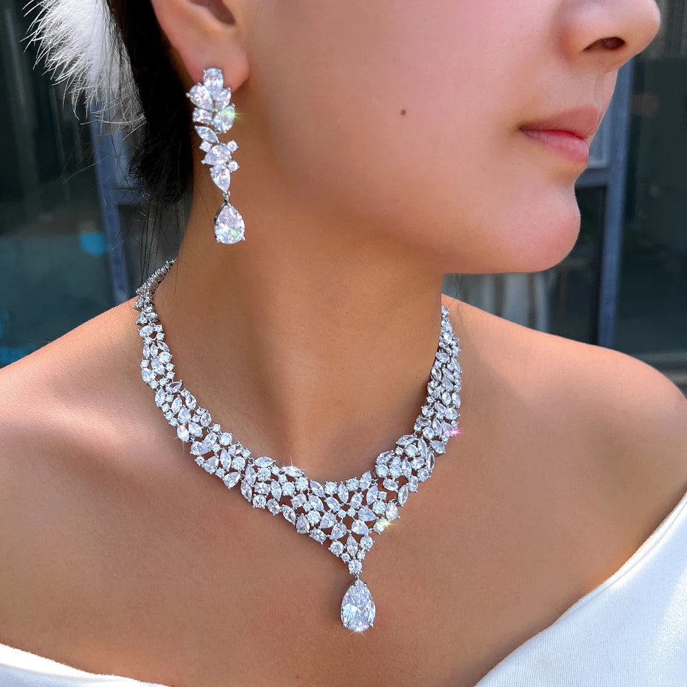 Shiny Zirconia Gorgeous Arabic African Bridal Big Jewelry Set for Women Wedding Engagement Dress Super Luxurious Accessories