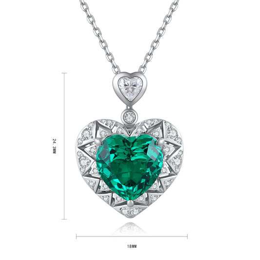 Gemfiori 925 Sterling Silver Heart Pendant Necklace for Women Lab Grown Ruby Necklace Wedding Party Fine Jewelry Custom