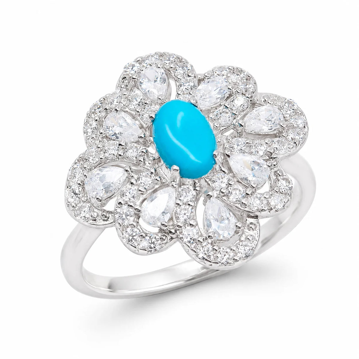 UM Jewelry 925 Sliver North African Oasis Turquoise and White Zircon Jewelry set(Earrings+Pendant+Ring) For Unisex Daily Wear