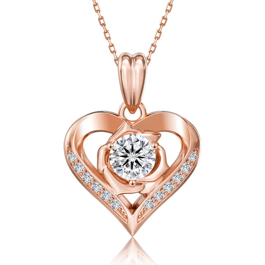 Romantic Rose Heart Design Moissanite Heart Pendant 1ct VVS Lab-Created Diamond 925 Sterling Silver Women Jewelry Gifts Necklace