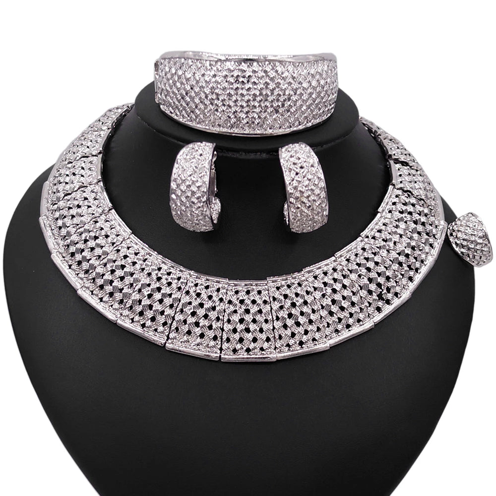 Zhuerrui Luxury Brazilian Gold Plated Jewelry Set Necklace Bracelet Earring Ring Nigerian Woman Wedding Jewelry Sets HC20120314