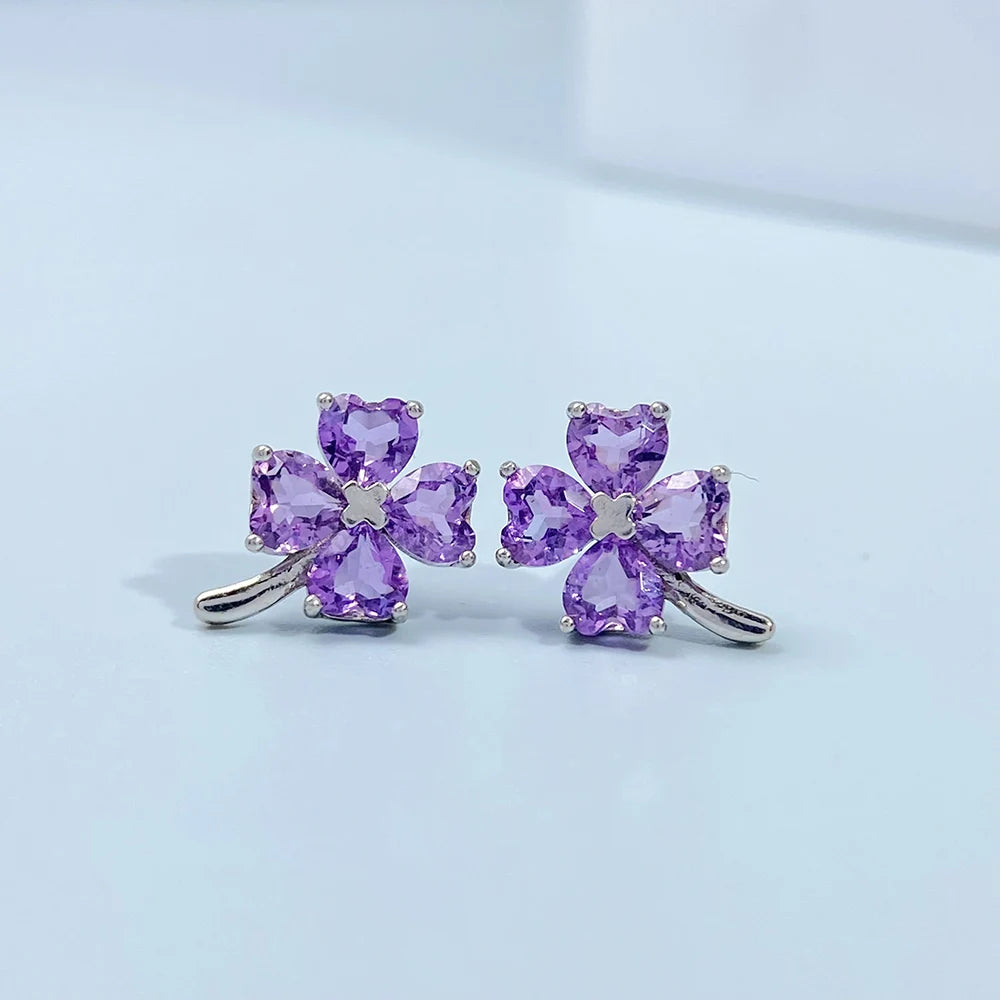 Gioiellieri Natural Amethyst Stud Earrings S925 Sterling Silver for Women Elegant February Birthstone Jewelry with Real Purple Stones Gift