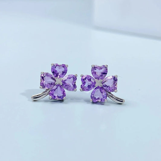 Gioiellieri Natural Amethyst Stud Earrings S925 Sterling Silver for Women Elegant February Birthstone Jewelry with Real Purple Stones Gift