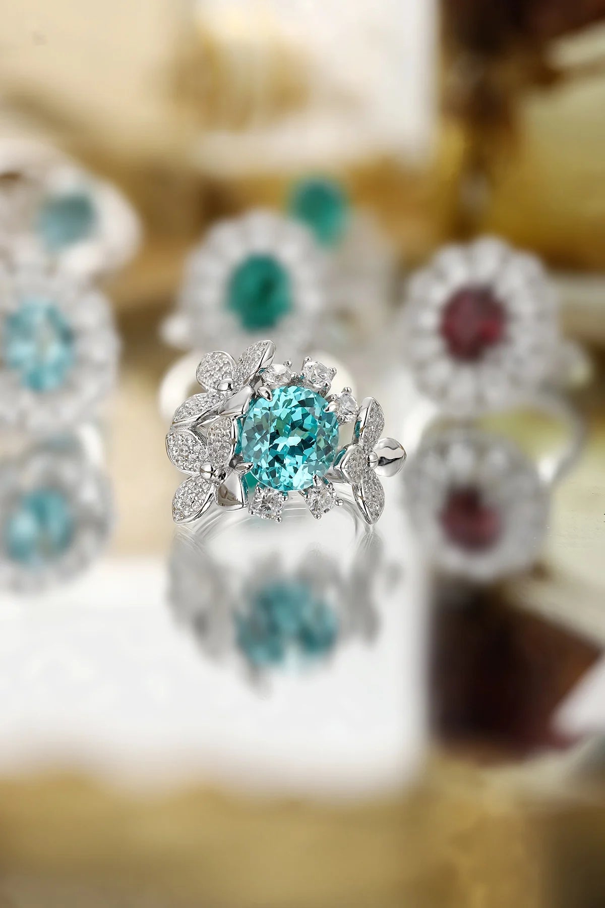 Gemfiori Jewelry Trendy High Quality S925 Silver Cultivated Paraiba Ring Unisex Engagement Ring for Wedding Party or Gift