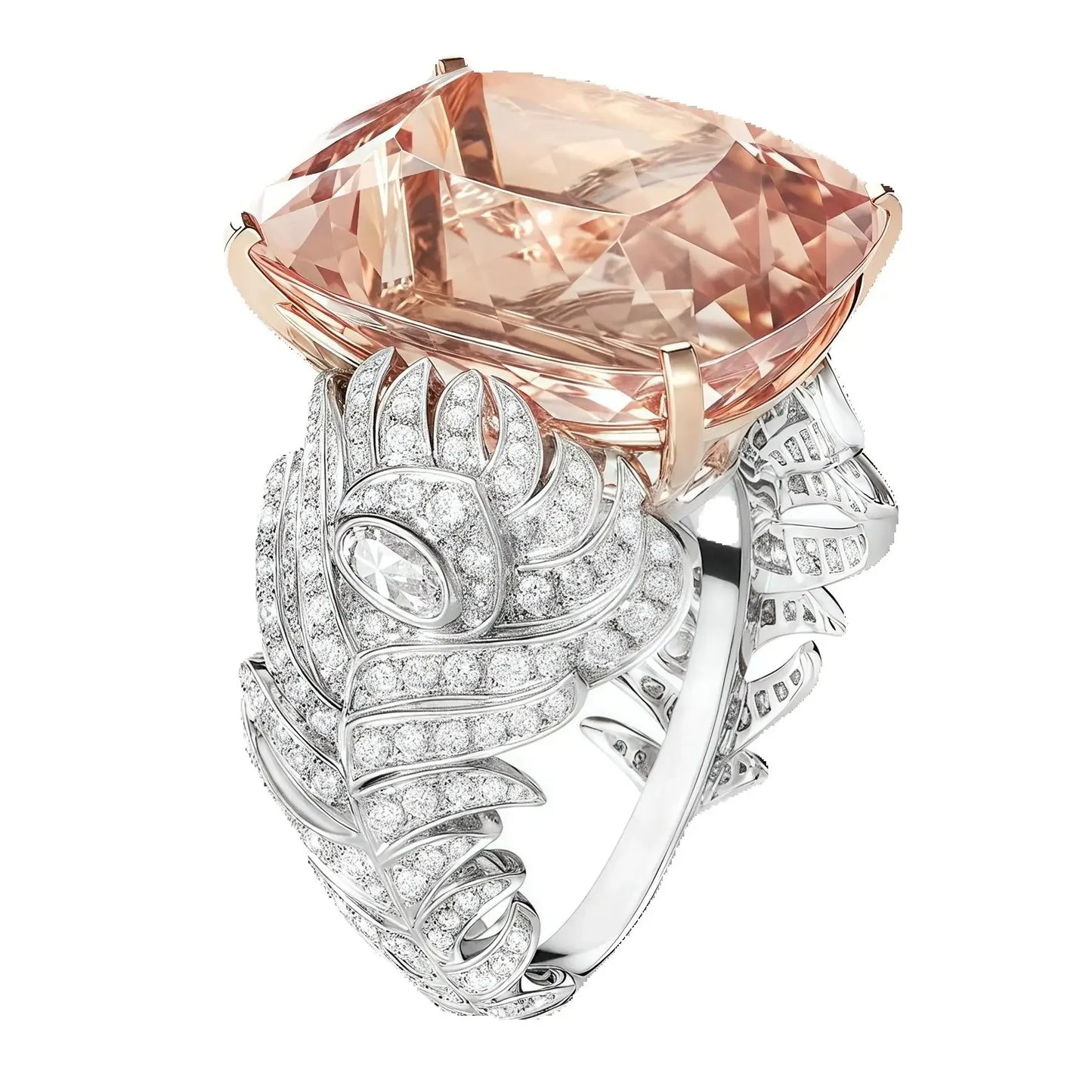 MUSHAN Luxury 925 Sterling Silver Rhodium Plated Women's Wedding Bands Rings with High Carbon Diamond and Synthetic Morganite
