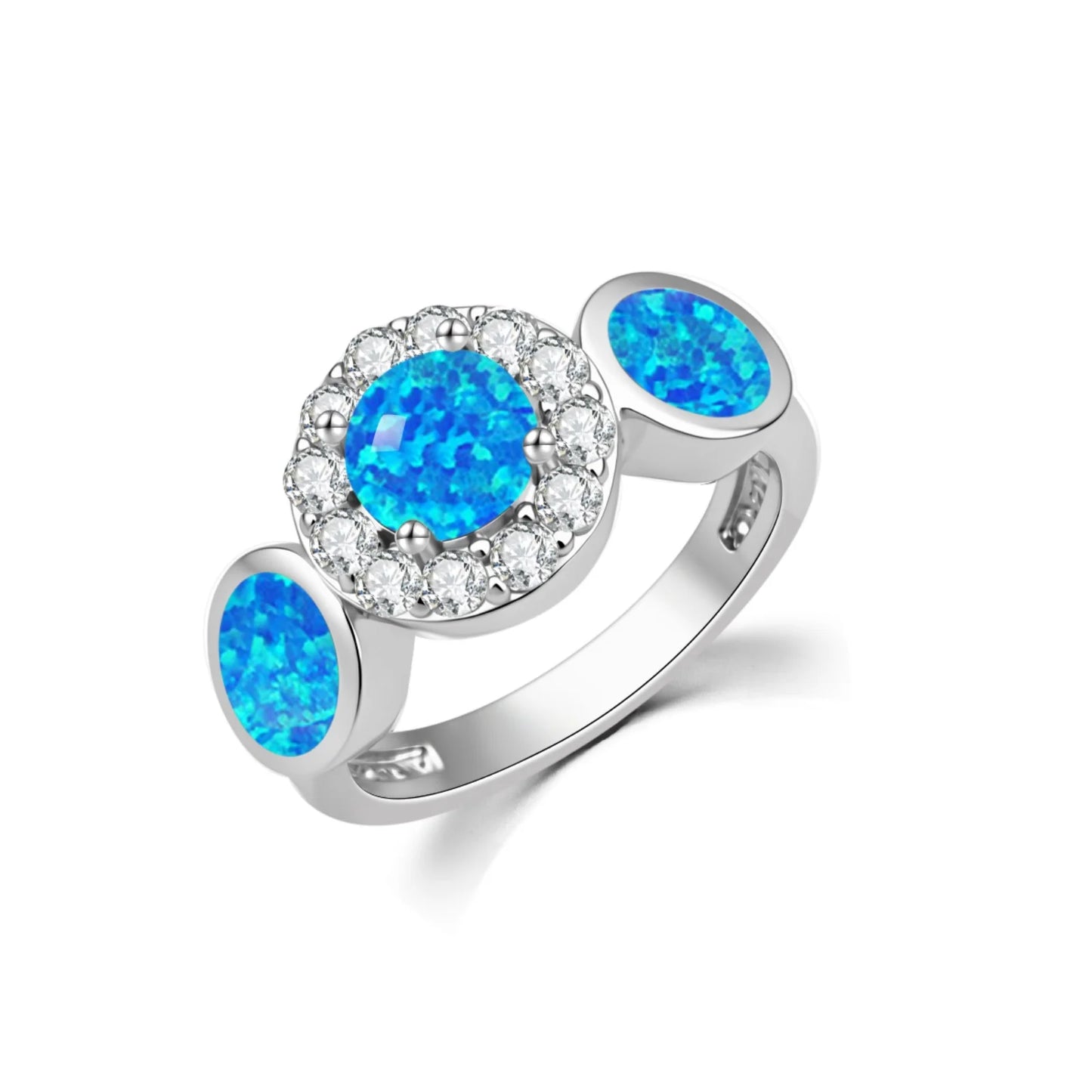 Flower Blue Opal Circle Ring | Iridescent Gem Inlay Band | Nature-Inspired Fashion Jewelry for Women Trendy Wear