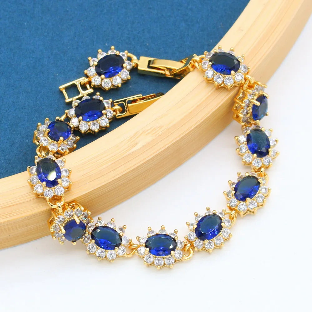 XOTICA Dubai Bridal Wedding Jewelry Sets for Women Gold Plated Rainbow Necklace Earrings Bracelet Ring Set