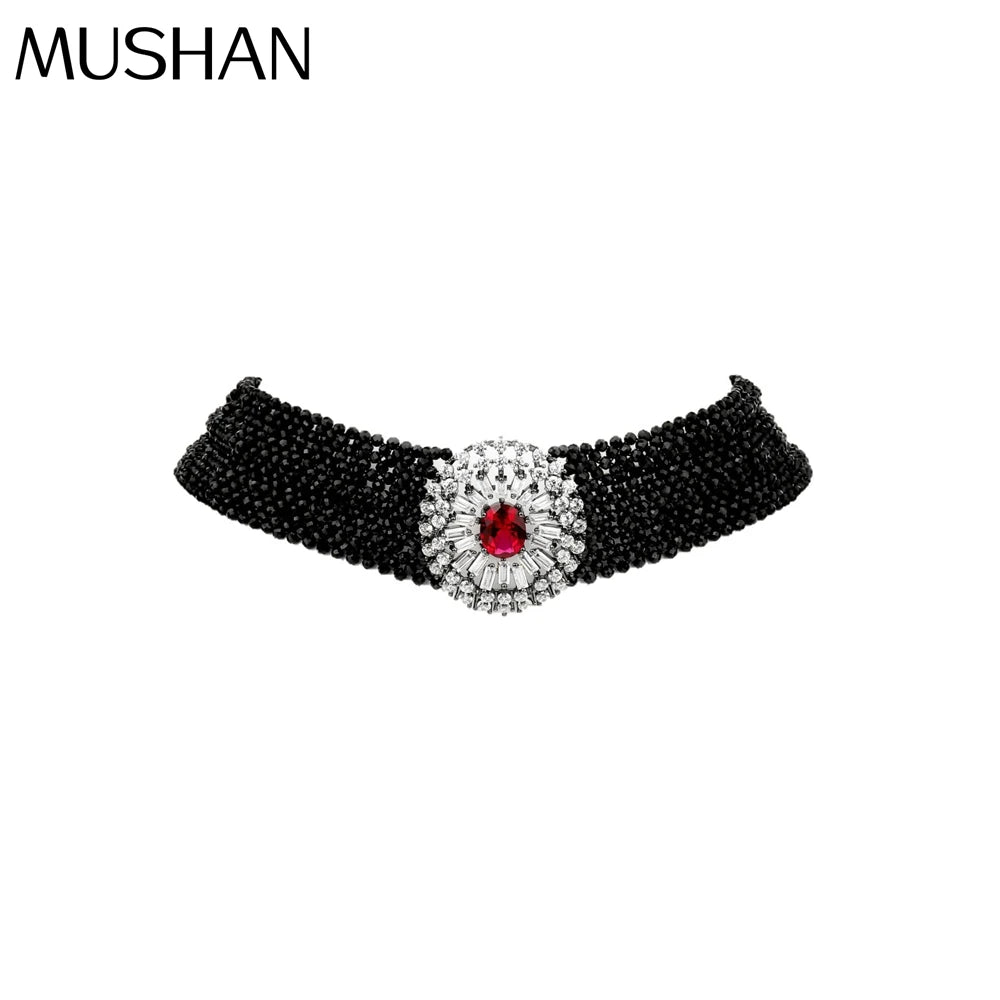 MUSHAN Jewelry Factory Black Spinel S925 Sterling Silver Necklace Light Luxury Multi Layered Necklace for Women