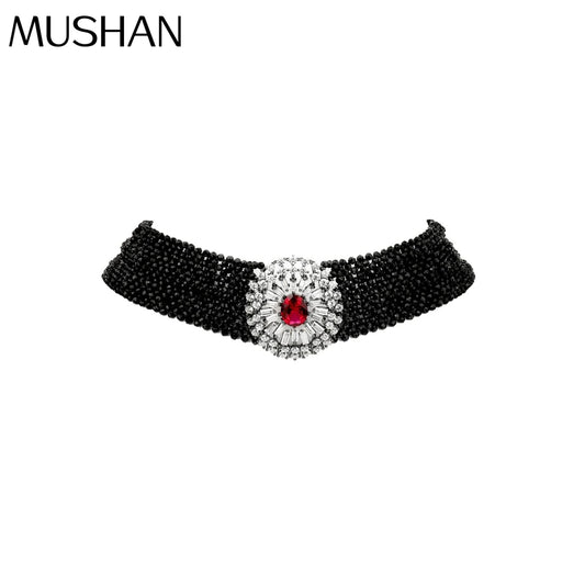MUSHAN Jewelry Factory Black Spinel S925 Sterling Silver Necklace Light Luxury Multi Layered Necklace for Women