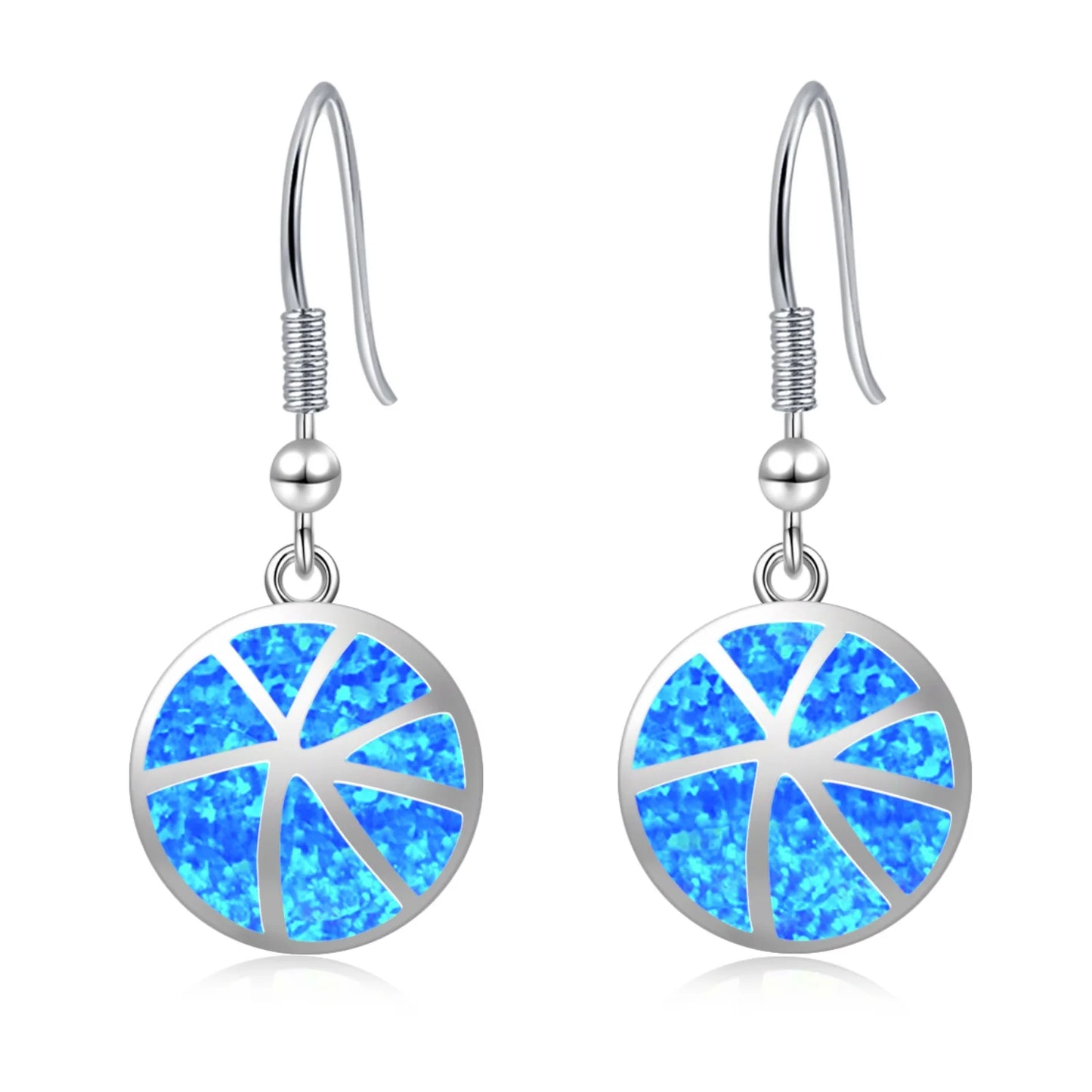 Dainty Trendy Brass Ball-Shaped Basketball Opal Pendant Drop Earrings-Silver Plated Cute Minimalist for Women | Bulk Gift Ideas