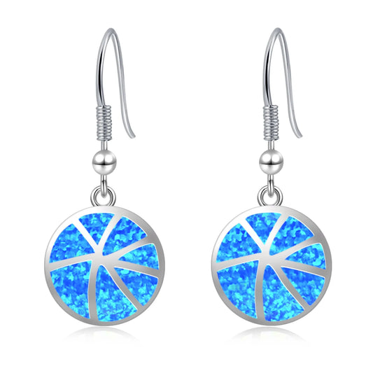 Dainty Trendy Brass Ball-Shaped Basketball Opal Pendant Drop Earrings-Silver Plated Cute Minimalist for Women | Bulk Gift Ideas