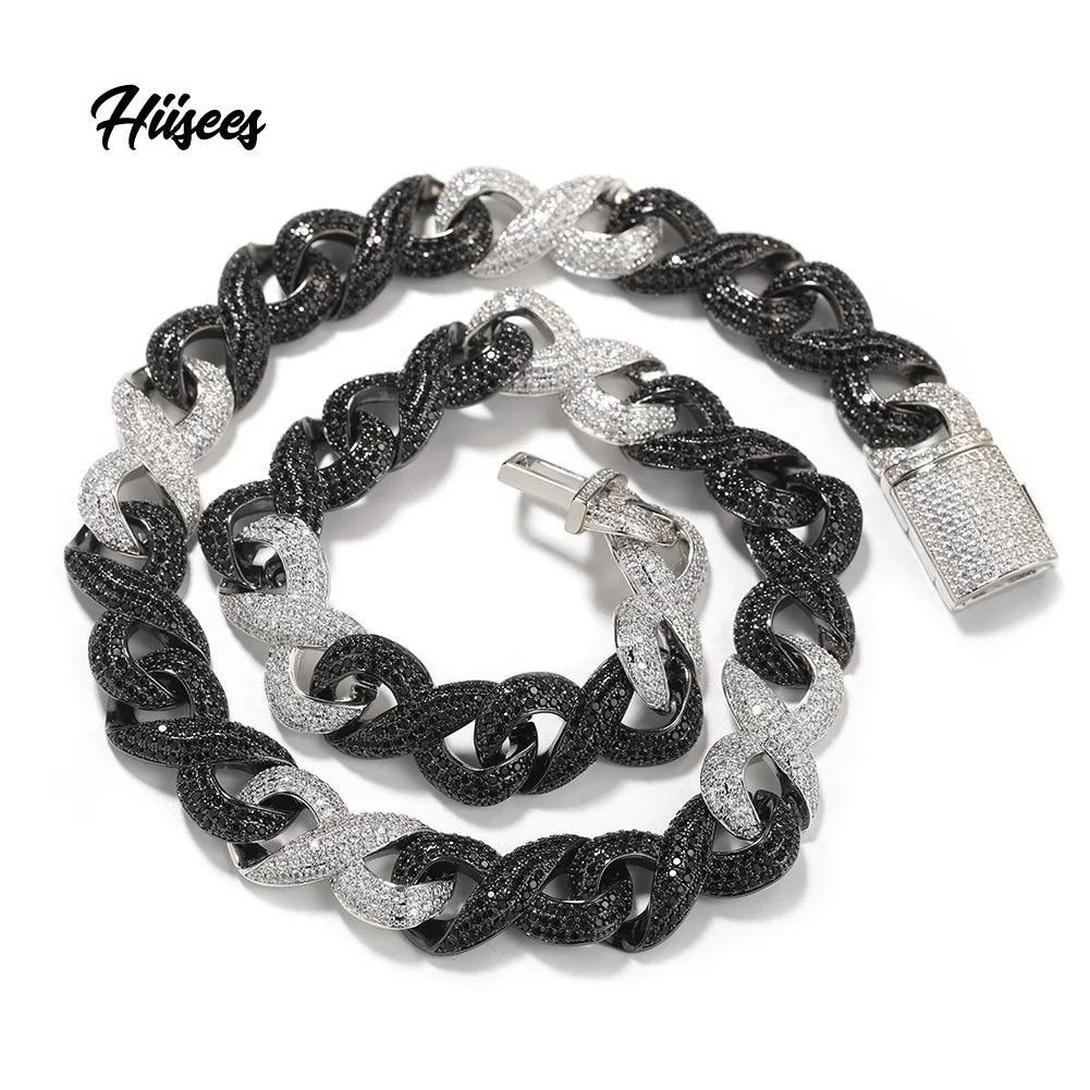 BiG-BOSS Wire Infinity Cuban Link Chain Platinum Plated Cuban Bracelet Necklace Hip Hop Iced Out Jewelry Cuban Chain with Black Zircon