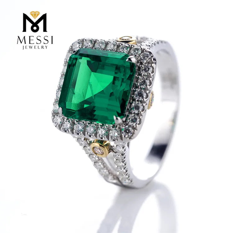 Gemfiori Messi Jewelry Cushion Cut 3ct Emerald Ring Jewelry in 14k 18k Gold Emerald Wedding Engagement Rings