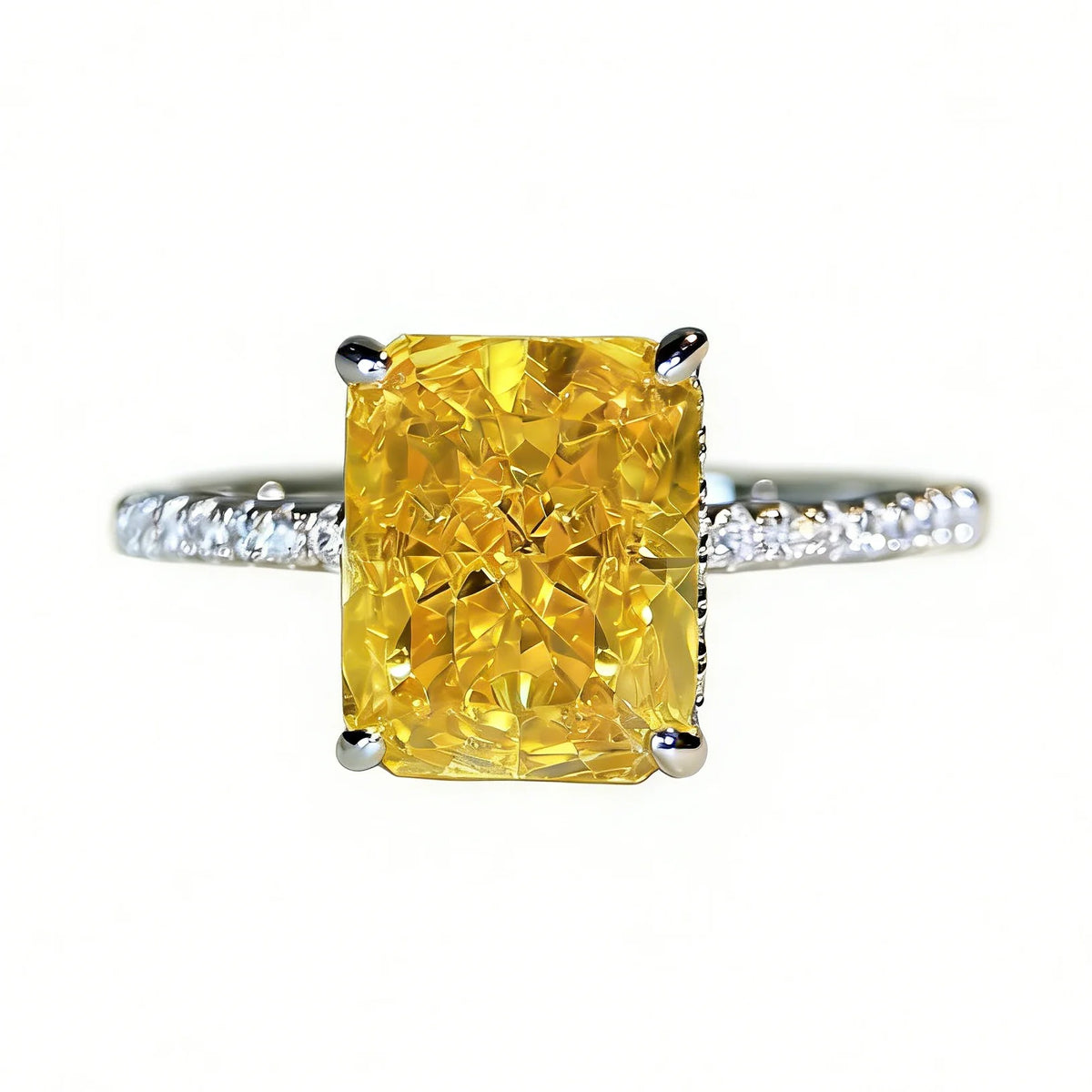 Trendy 925 Sterling Silver 5A 8A Yellow Cubic Zirconia Ring for Women Engagement Promise Bride Rings Customized Jewelry Supplies