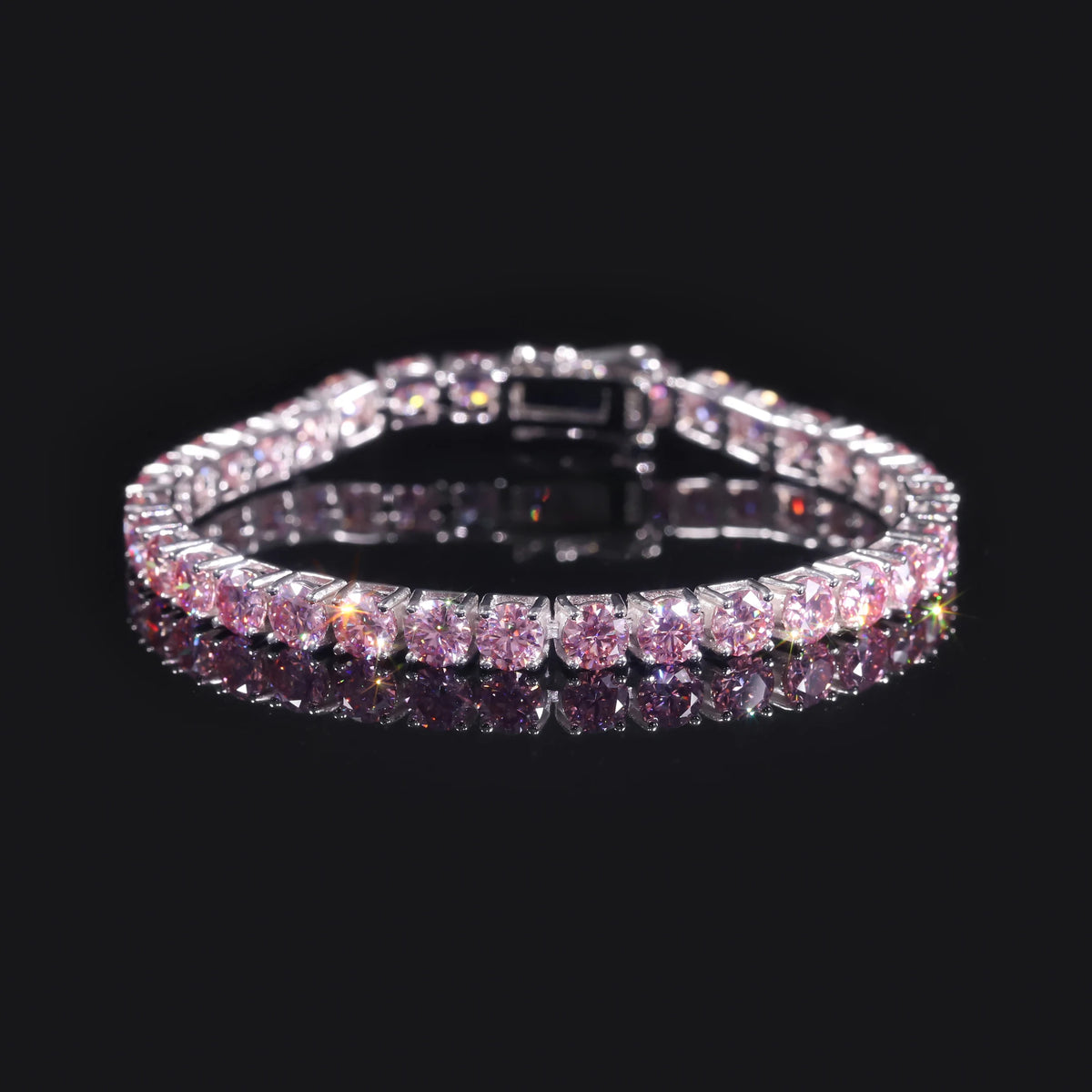 Gemfiori Abiding Colored Moissanite 3mm 4mm 5mm 925 Sterling Silver Tennis Bracelet 4MM 7IN Moissanite Tennis Bracelet in Stock