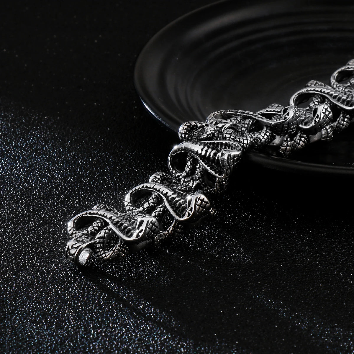 VIKING Mens Punk Snakehead Bracelet – Silver Stainless Steel