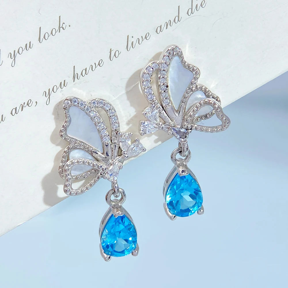 Gioiellieri Natural Swiss Blue Topaz Earrings S925 Sterling Silver Drop Earrings for Women Fine Jewelry December Birthstone Anniversary