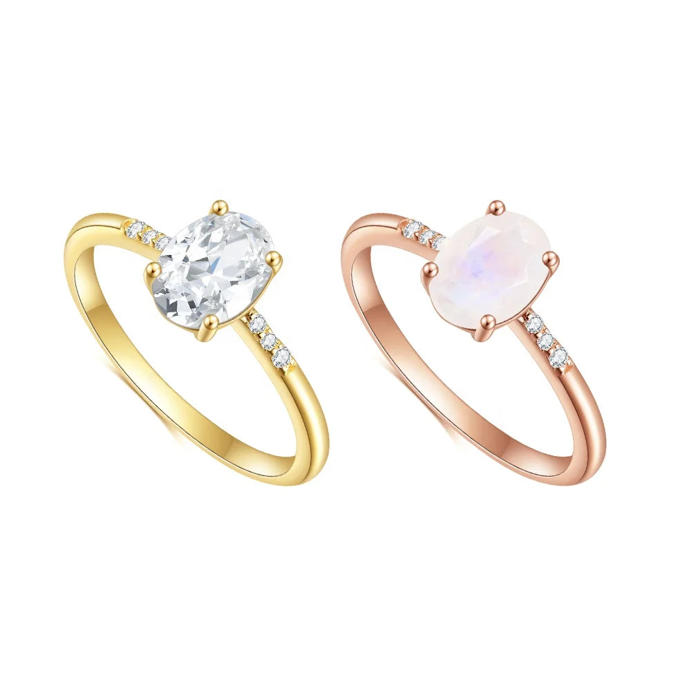ArtistA Abiding Fine Jewellery 925 Sterling Silver Yellow Rose Gold Plated Oval Cut Cubic Zirconia Ring for Women Wedding
