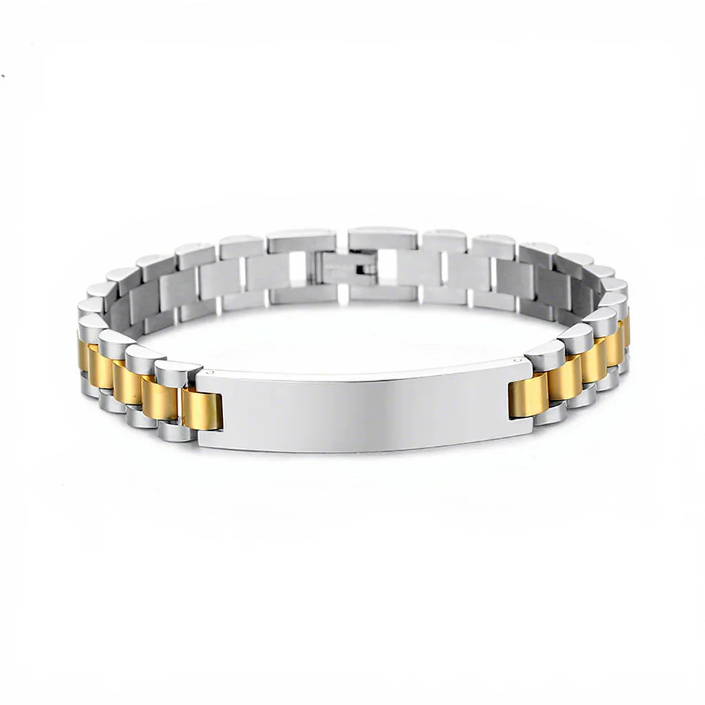 Wholesale Stainless Steel Custom Engraving Name Logo  Watch Band Chain Wristband ID Bracelets for Men