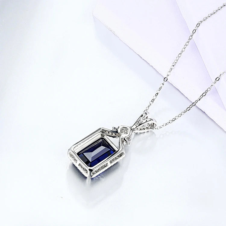 Fine Jewelry Synthetic Blue Sapphire Necklace Sets 2026 Trend America Gift Chain Party Figure Necklaces Pendant for Wedding