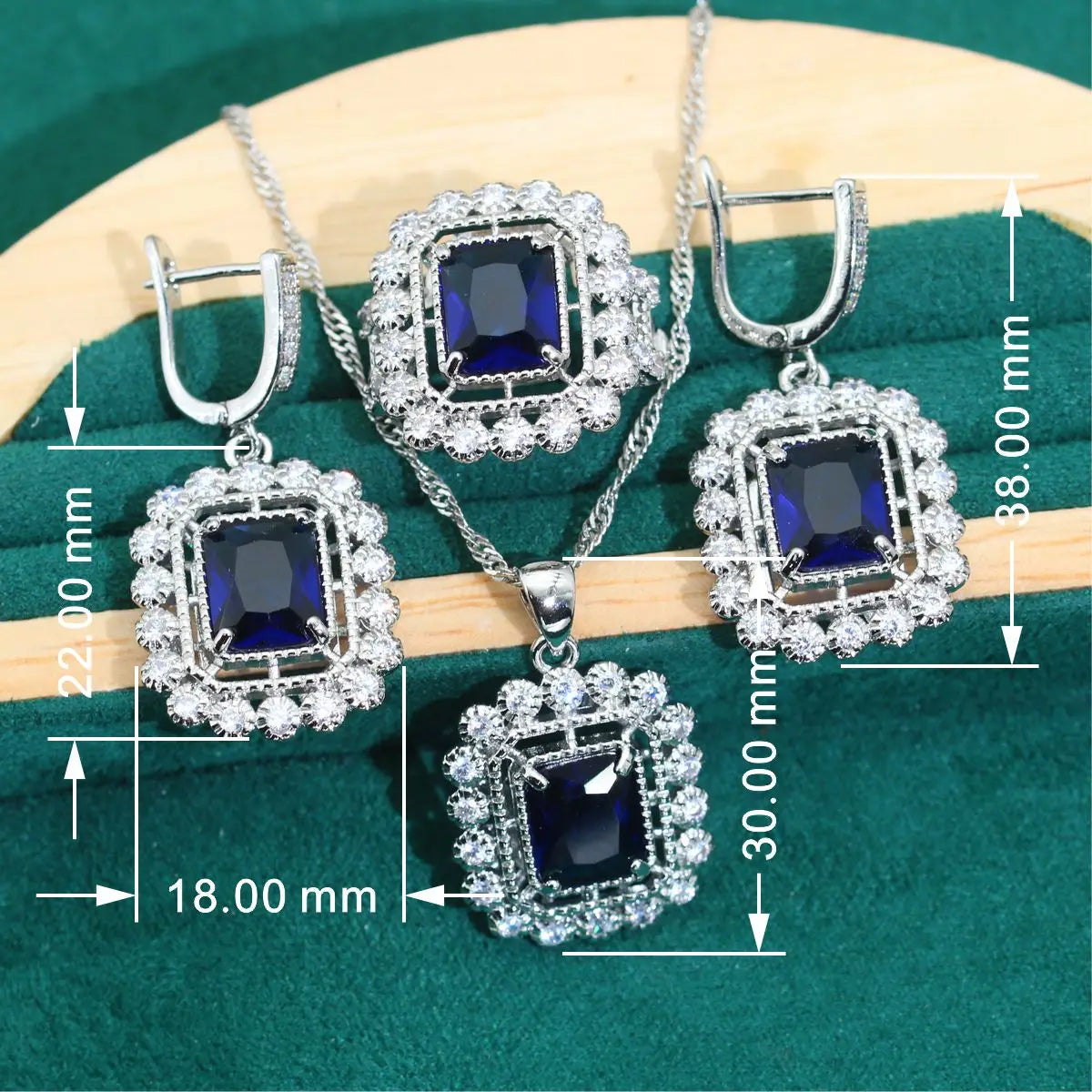 XOTICA Classic 925 Silver Jewelry Set for Women Blue Zircon Bracelet Earrings Necklace for Wedding Engagement Party or Halloween